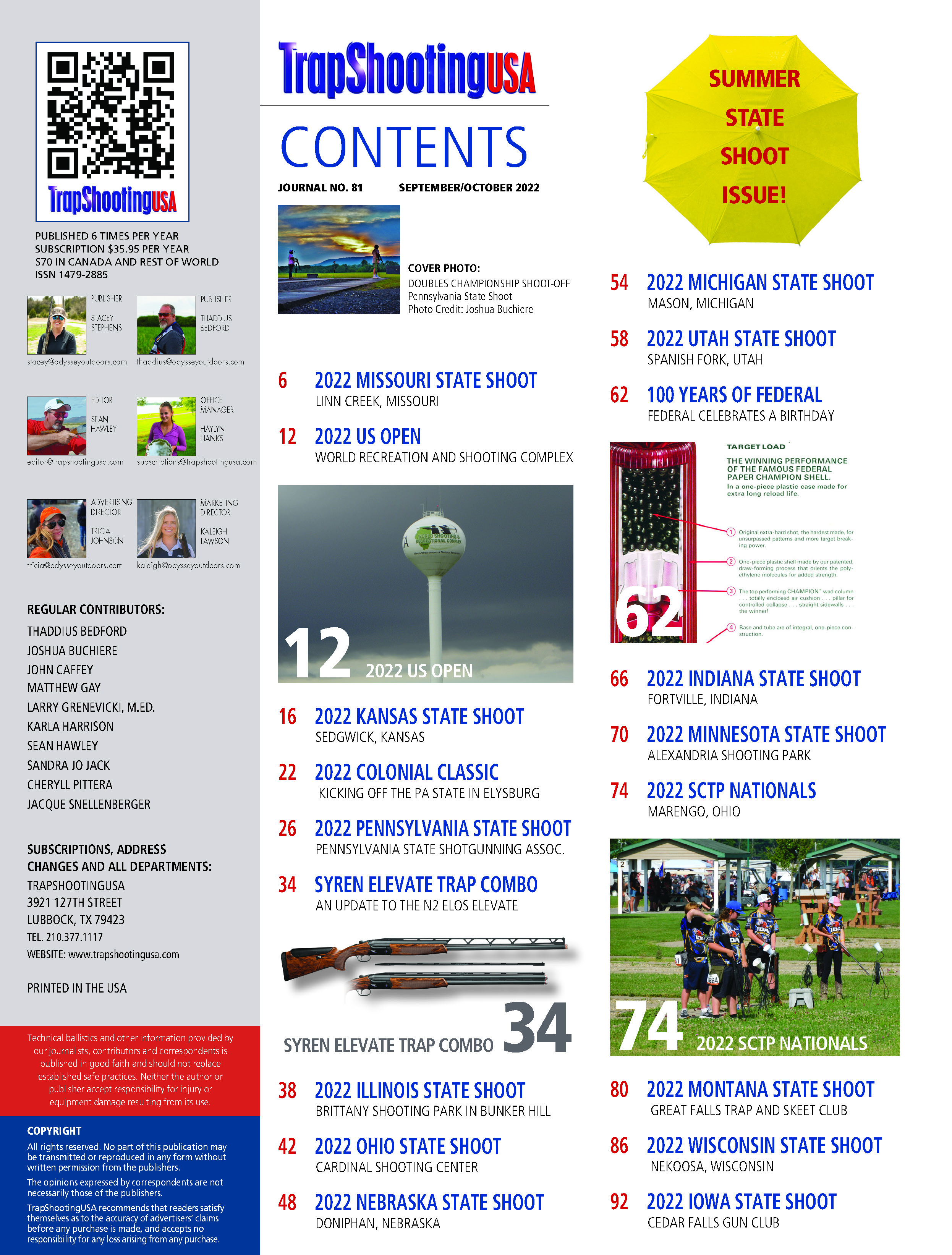 TrapShootingUSA September October 2022 Table of Contents